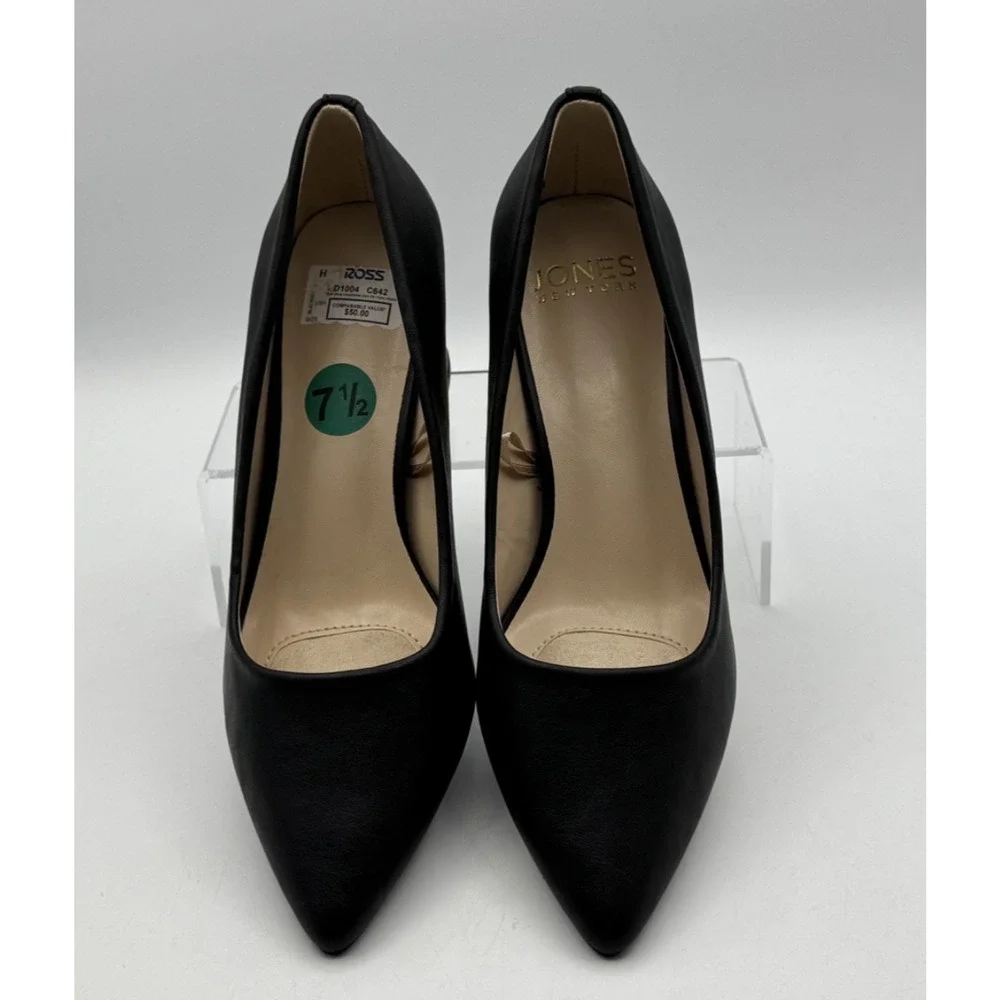 Jones New York Canal Black Block Gold Plated Heel Pumps Pointed Toe Size 7.5 NEW